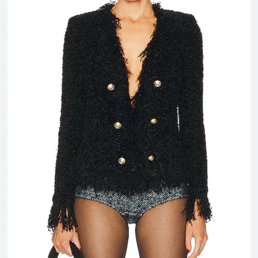 L'Agence Black Azure Fuzzy Open Cardigan Blazer NWOT